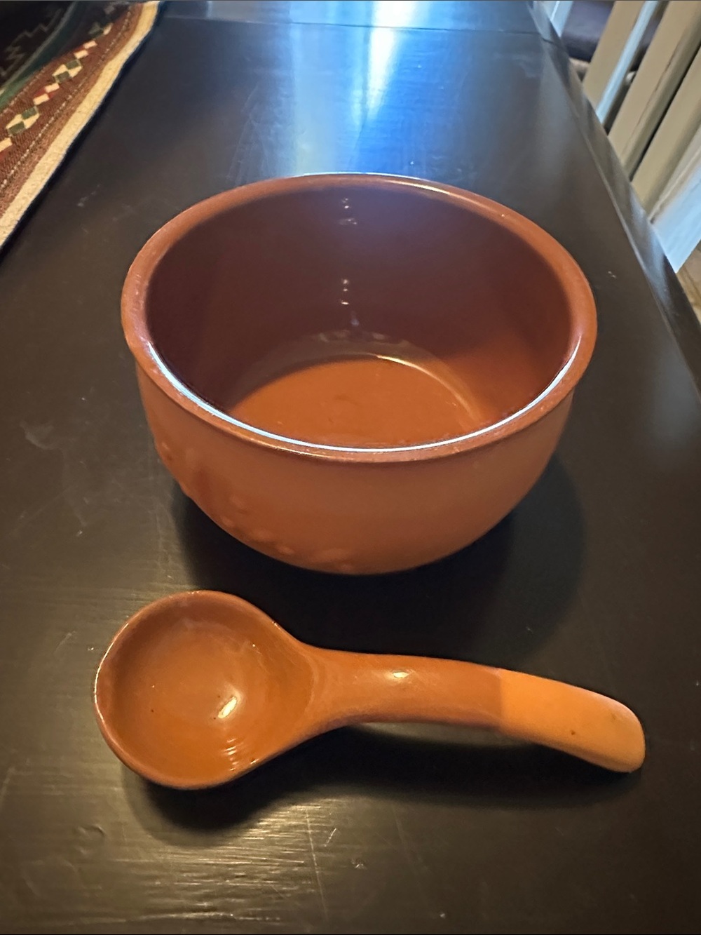 Terracotta Ceramic Serving Bowl with Ladle Salsa  Bowl